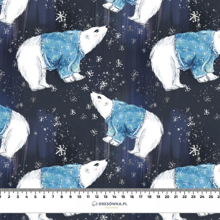 WHITE BEARS IN SWEATERS / navy (ENCHANTED WINTER) - Cotton woven fabric