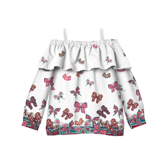 Bardot halenka (VIKI) - BOTTERFLIES (vzor 1 růžová) / bílá - Sada šití