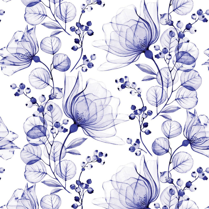 FLOWERS pat. 4 (Very Peri) - Linen 100%