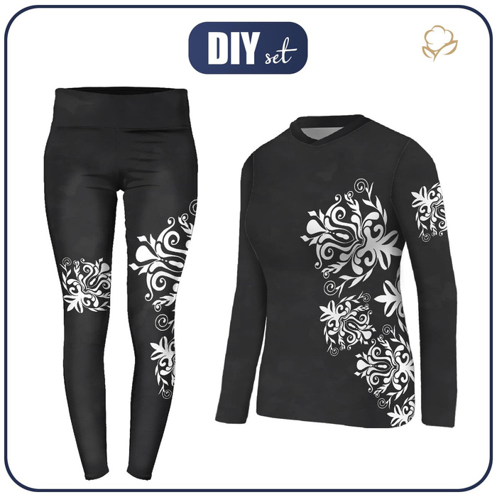 THERMO KOMPLET DAMSKI (JANE) - DAMASCO KONTUR / czarny - zestaw do uszycia L
