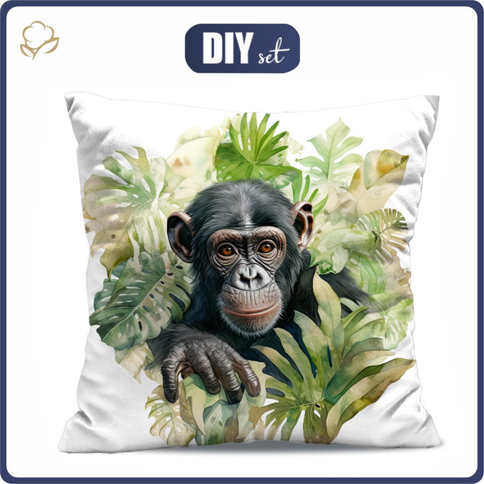 PODUSZKA 45X45 - WATERCOLOR MONKEY - Panama 220g - zestaw do uszycia