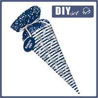 First Grade Candy Cone - SCHRECKLICH COOLES KIND / DARK BLUE STRIPES (SCHOOL DRAWINGS) - sewing set