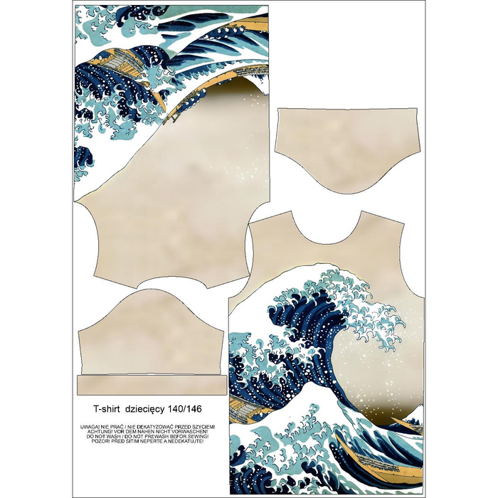 KINDER T-SHIRT- DIE GROßE WELLE VOR KANAGAWA (Hokusai Katsushika) - Nähset (104/110)