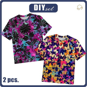 2-PACK - KID’S T-SHIRT - BUTTERFLIES / FLORAL pat. 9  - sewing set (152/158)