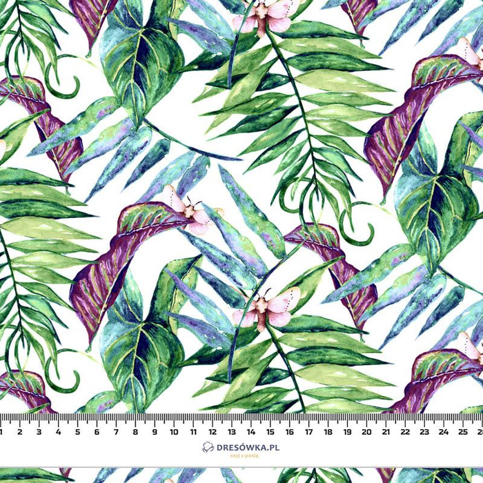 MINI LEAVES AND INSECTS PAT. 2 (TROPICAL NATURE) / white - Waterproof woven fabric