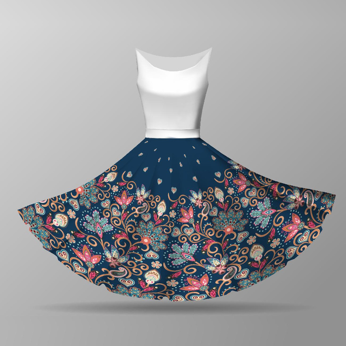 FLOWERS (pattern no. 2) / dark blue -  big circle skirt panel 