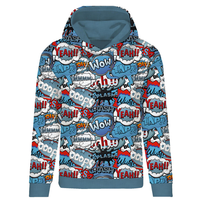 BLUZA DAMSKA (POLA) CLASSIC Z KAPTUREM - KOMIKS (niebiesko - czerwony) - dzianina pętelkowa XXXL