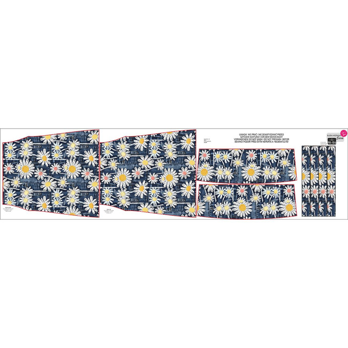 Bardot neckline blouse (SARA) - DAISIES DENIM IMITATION WZ. 1 - sewing set - 110-116