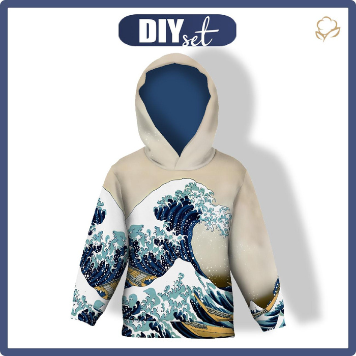 DZIECIĘCA BLUZA Z KAPTUREM (ALEX) - WIELKA FALA W KANAGAWIE (Hokusai Katsushika) - zestaw do uszycia (110/116)