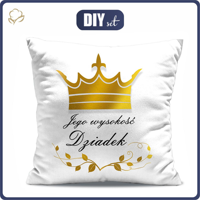 PODUSZKA 45X45 - JEGO WYSKOŚĆ DZIADEK - welur tapicerski - panel przód + tył