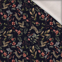 HARES AND BIRDS (INTO THE WOODS) DARK BLUE - teplákovina počesaná s elastanem ITY