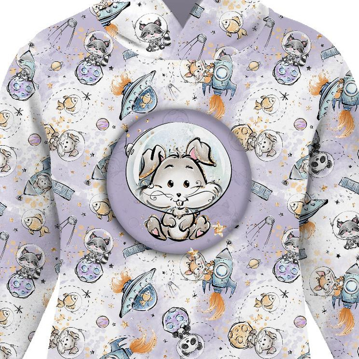 KID'S HOODIE (ALEX) - SPACE CUTIES pat. 10 (CUTIES IN THE SPACE) - looped knit fabric (98/104)