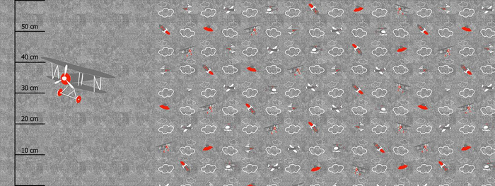 DOPPELDECKER (FLUGZEUGE) / ACID WASH GRAU - panoramisches Paneel (60 x 155cm)