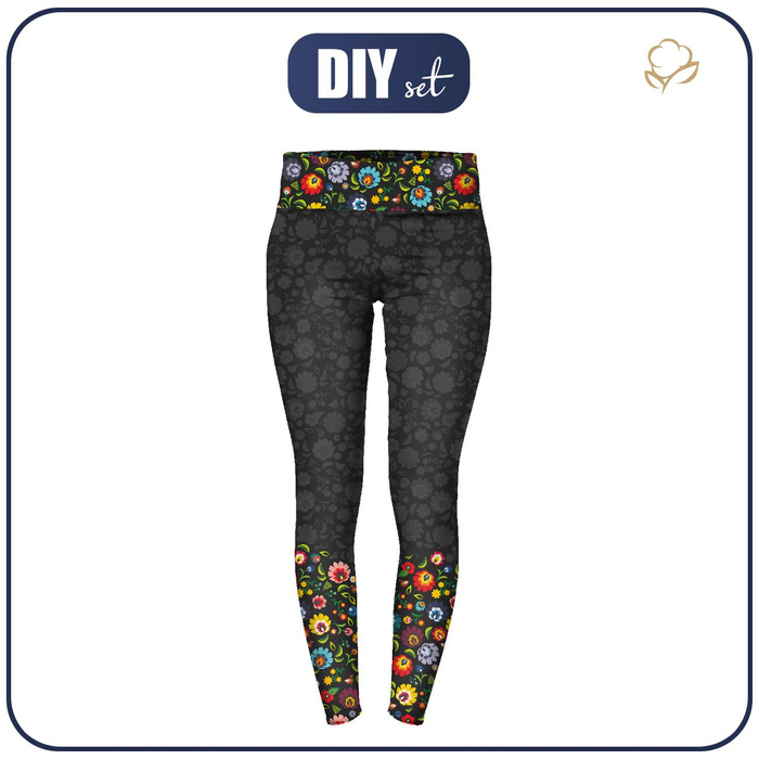 THERMO LEGGINSY DAMSKIE (GRETA) - FOLK ŁOWICKI / czarny - zestaw do uszycia XXXL