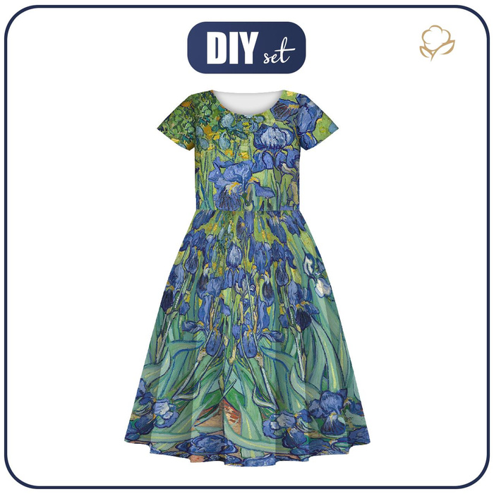 KINDER KLEID "MIA" - IRISES (Vincent van Gogh) - Nähset (110/116)