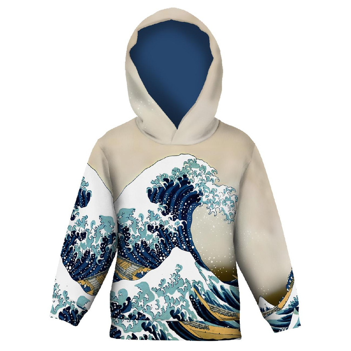 DZIECIĘCA BLUZA Z KAPTUREM (ALEX) - WIELKA FALA W KANAGAWIE (Hokusai Katsushika) - zestaw do uszycia (134/140)