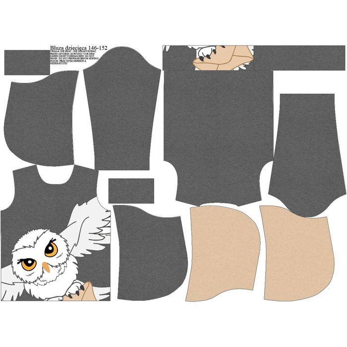 KID'S HOODIE - OWL (MAGIC SCHOOL) - looped knit fabric (146/152)