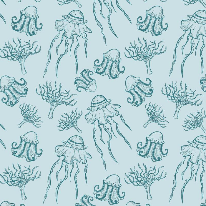 JELLYFISH AND CORALS (BLUE PLANET) - Waterproof woven fabric