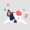 Dog with headband (J'adore Paris) / peach - panel single jersey TE210