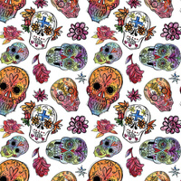 TOTENKÖPFE Ms. 3 / weiß (DIA DE LOS MUERTOS) - Baumwoll Webware