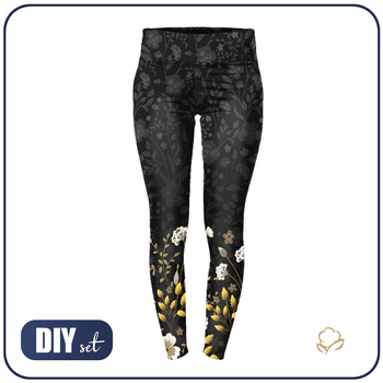 SPORTLEGGINGS - BLUMEN (Motiv 8) / schwarz - M