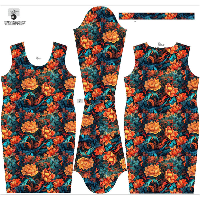PENCIL DRESS (ALISA) - VINTAGE CHINESE FLOWERS pat. 2 - sewing set S