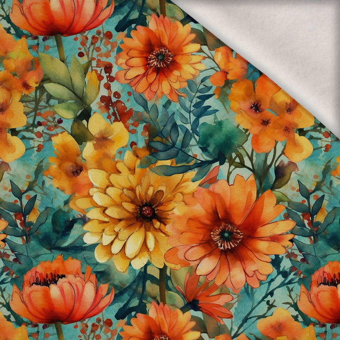 FLOWERS PAPAYA ORANGE WZ. 13 - brushed knitwear with elastane ITY