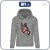 BLUZA DAMSKA (POLA) CLASSIC Z KAPTUREM - BEAUTY BUTTERFLY (BROKATOWE MOTYLE) / ACID WASH SZARY - dzianina pętelkowa XXXL