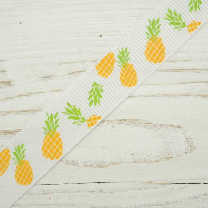 Stuha rypsová 15 mm - bílá - ananasy