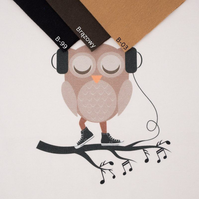 OWL WITH HEADPHONES / beige - panel looped knit 