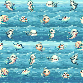 SEA ANIMALS PAT. 1- Slub Weave