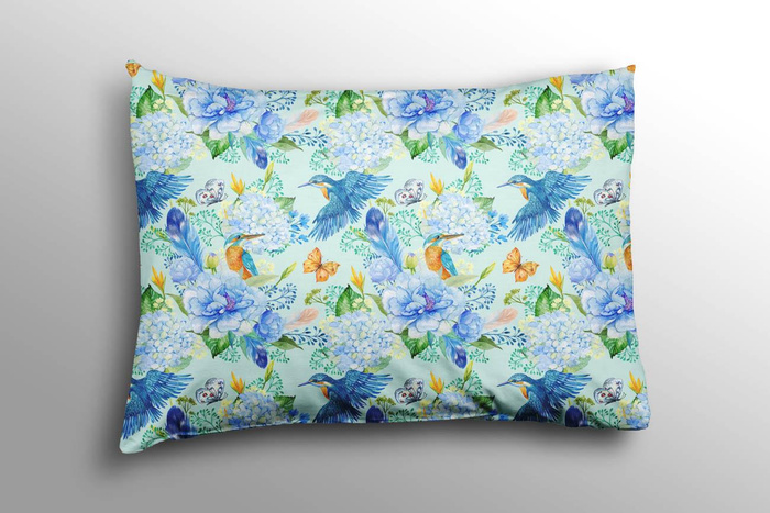MINI KINGFISHERS AND LILACS (KINGFISHERS IN THE MEADOW) / light blue - Waterproof woven fabric