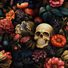 FLOWERS AND SKULL - looped knit fabric with elastane ITY