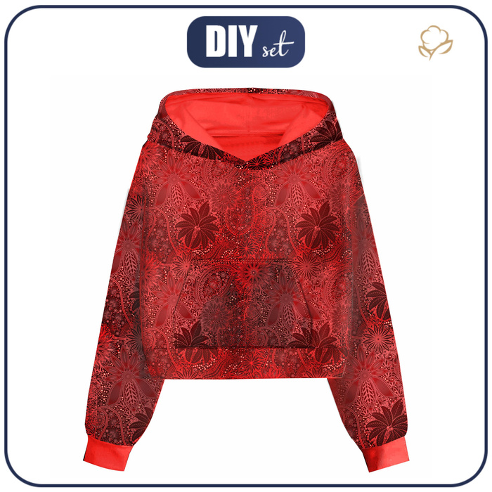 Cropped hoodie (IDA) - RED LACE - sewing set - XXXL