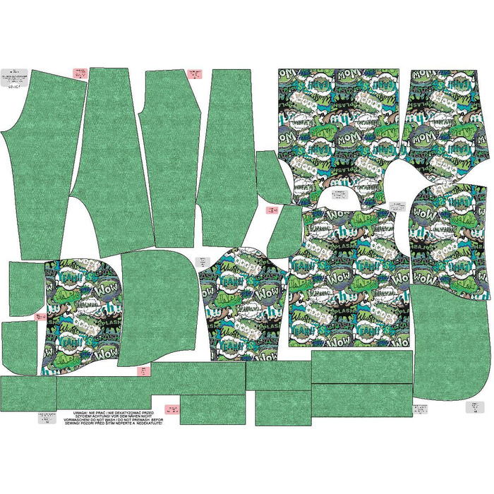 Children's tracksuit (OSLO) - COMIC BOOK (green - blue) - looped knit fabric (134/140)