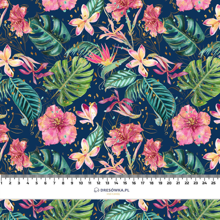 TROPICAL JUNGLE / dark blue- single jersey with elastane