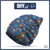 "Beanie" cap - PLANETS PAT. 2 (SPACE EXPEDITION) / ACID WASH DARK BLUE  51-53