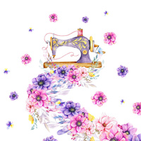 NÄHMASCHINE UND BLUMEN - Paneel (60cm x 50cm) Wasserabweisende Webware