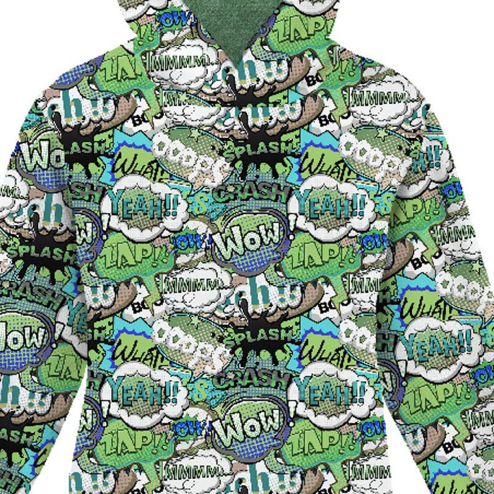 Children's tracksuit (OSLO) - COMIC BOOK (green - blue) - looped knit fabric (134/140)