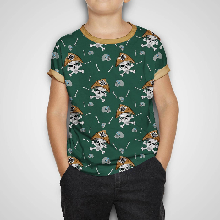 PIRATE SKULLS / BOTTLED GREEN (SCARY HALLOWEEN)- single jersey with elastane ITY