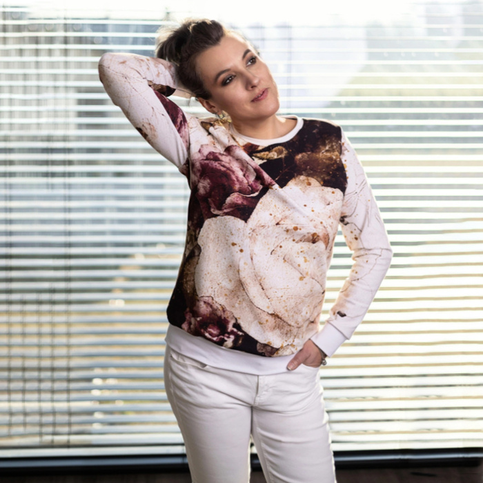 BASIC DAMEN SWEATSHIRT (HANA) - BLUMEN-ZICKZACK - Sommersweat - M