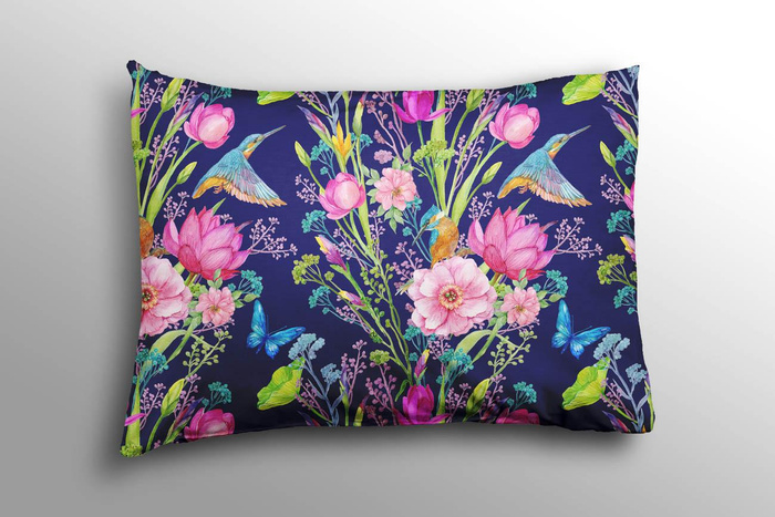 KINGFISHERS AND BUTTERFLIES (KINGFISHERS IN THE MEADOW) / dark blue - Nylon fabric PUMI