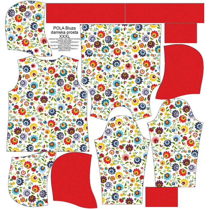 BLUZA DAMSKA (POLA) CLASSIC Z KAPTUREM - FOLK ŁOWICKI / biały - dzianina pętelkowa XXXL