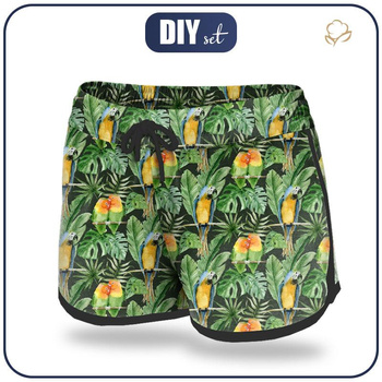 Damskie spodenki kąpielowe - PAPUGI WZ. 2 / czarny (JUNGLE) L
