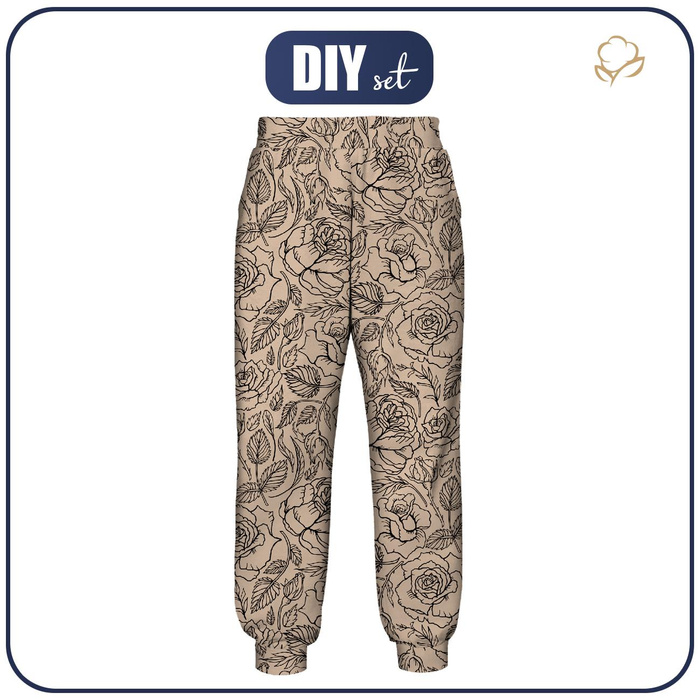 JOGGERY DAMSKIE (NOEMI) - RÓŻE / KONTUR / beżowy - zestaw do uszycia L