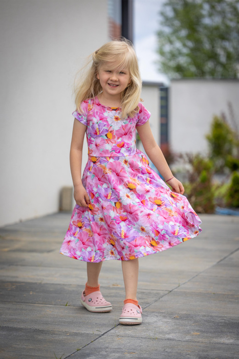 KINDER KLEID "MIA" - BLÜMCHEN M. 2 / weiß - Nähset