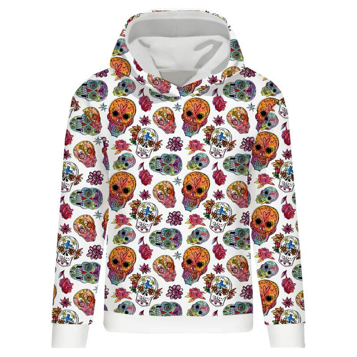 BLUZA DAMSKA (POLA) CLASSIC Z KAPTUREM - CZACHY wz. 3 / biały (DIA DE LOS MUERTOS) - dzianina pętelkowa XXL