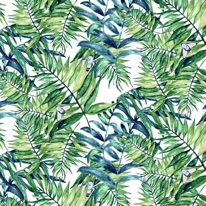 MINI LEAVES AND INSECTS PAT. 6 (TROPICAL NATURE) / white - Cotton woven fabric