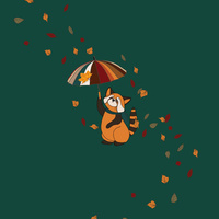 RUDA PANDA Z PARASOLEM / butelkowa zieleń (JESIEŃ RUDEJ PANDY) - panel (60cm x 50cm)