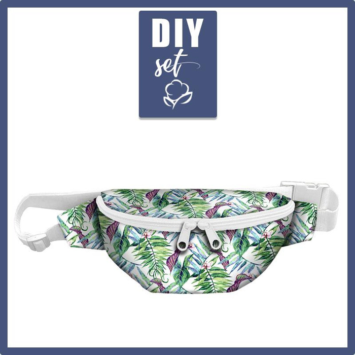 HIP BAG - MINI LEAVES AND INSECTS PAT. 2 (TROPICAL NATURE) / white - big